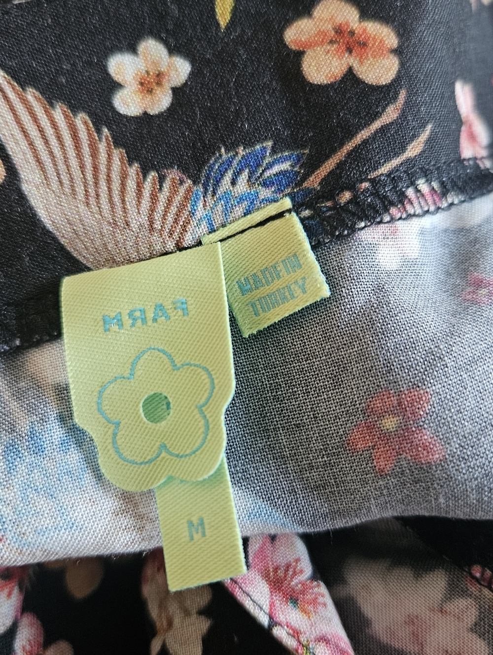 Farm Rio Avia V Neck Crane Blossom Print Mini Whimsical Romantic Statement Sz M - Picture 8 of 8